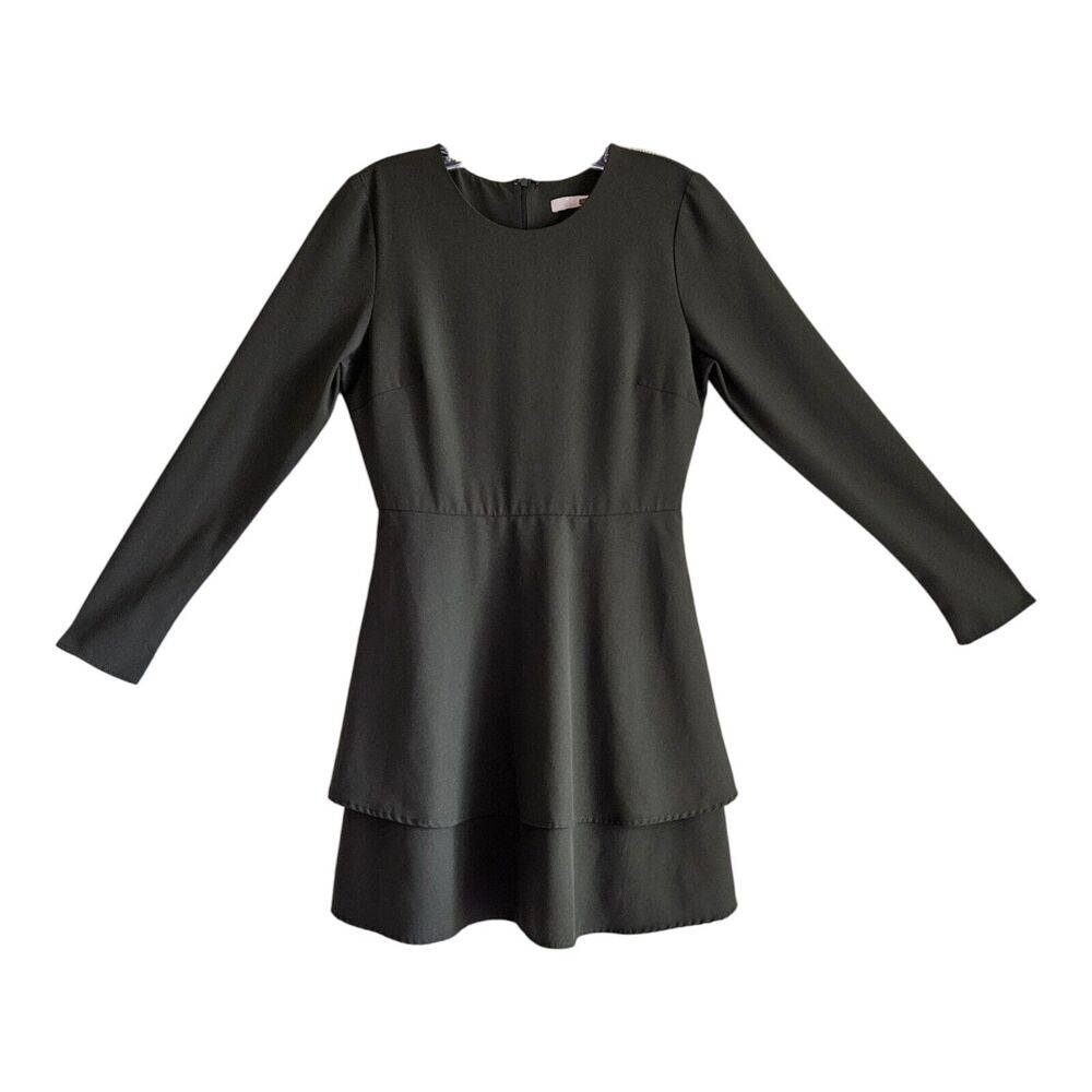 ANTHROPOLOGIE HUTCH Size 8 Cami Dress Olive Green Fit & Flare Long Sleeve Lined